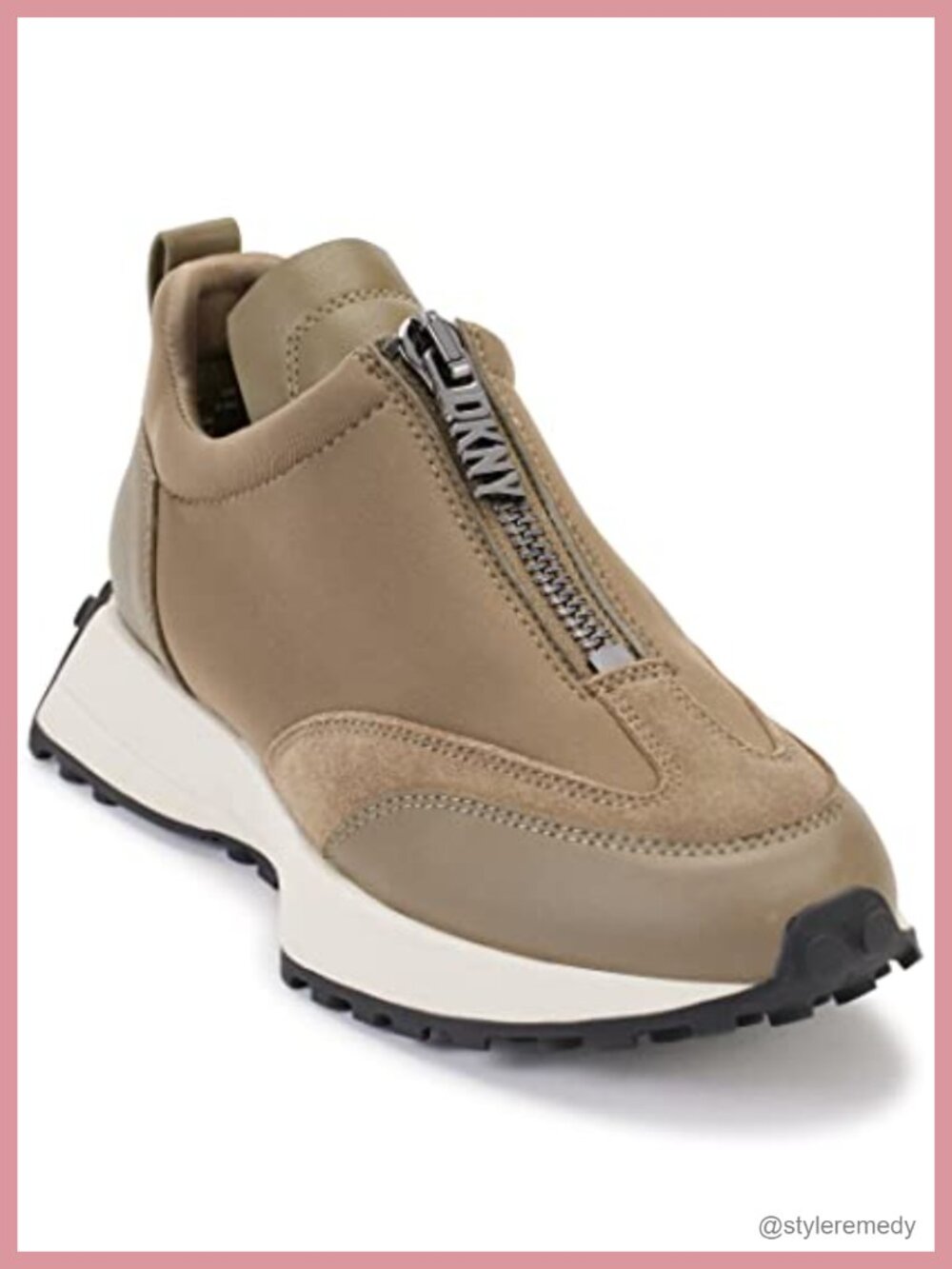 DKNY Mixed Material Platform Slip-On Sneakers Suede Mesh Pull-On